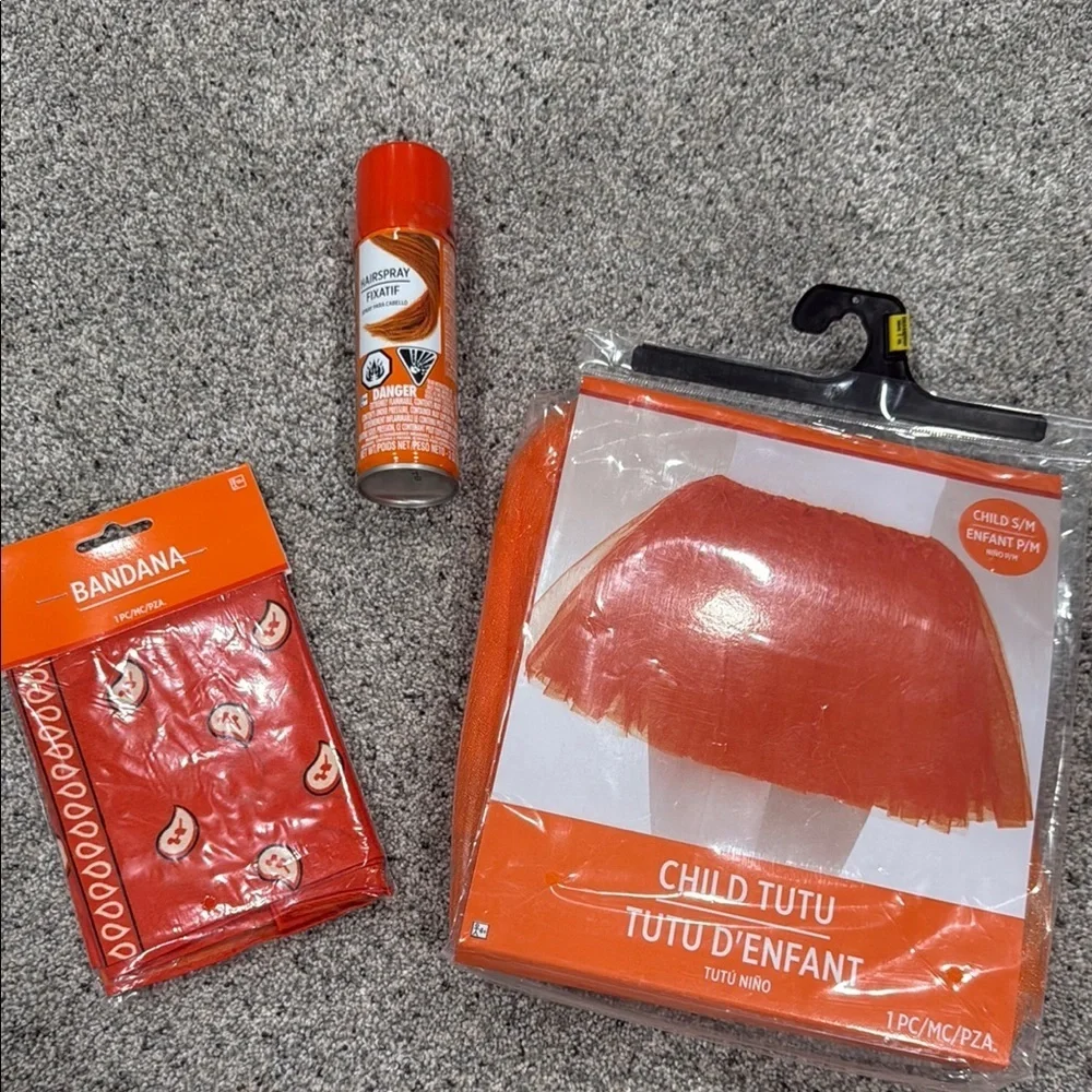 Child's orange Tutu , Bandana and orange hairspray set